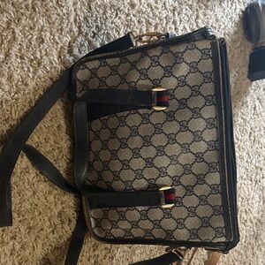 Vintage Gucci Beige and Black Patterned Satchel